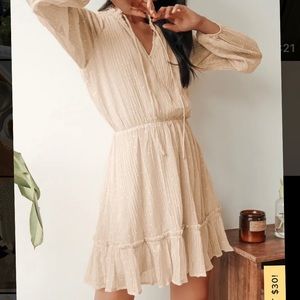 Lulus Cream Swiss Dot Long Sleeve Mini Dress